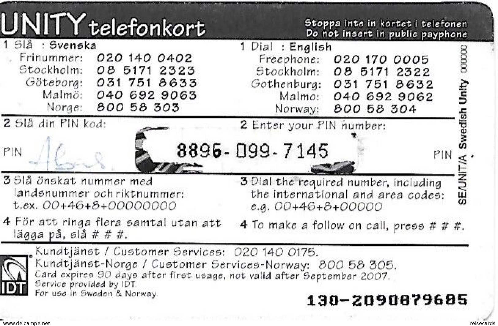 Sweden: Prepaid IDT - Unity 09.07 - Suecia