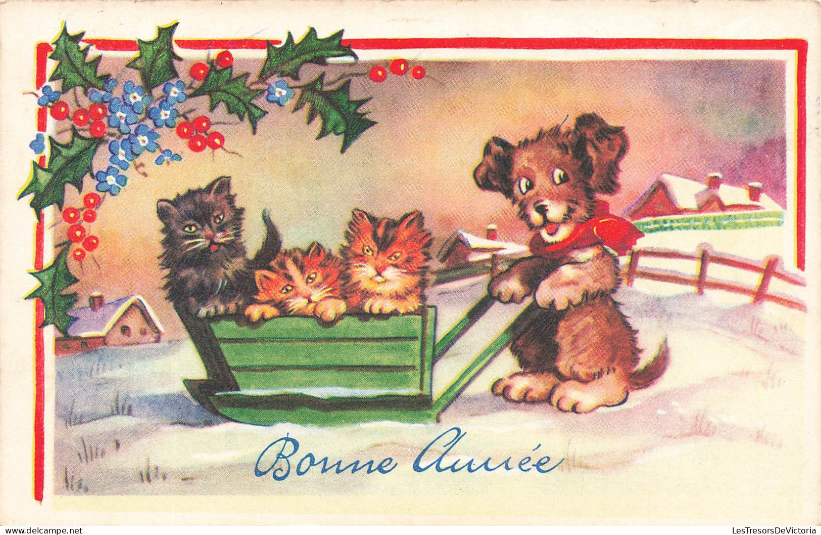 FETES ET VOEUX - Nouvel An - Un Groupe De Chat Dans Un Char Poussé Par Un Chien - Colorisé - Carte Postale Ancienne - New Year