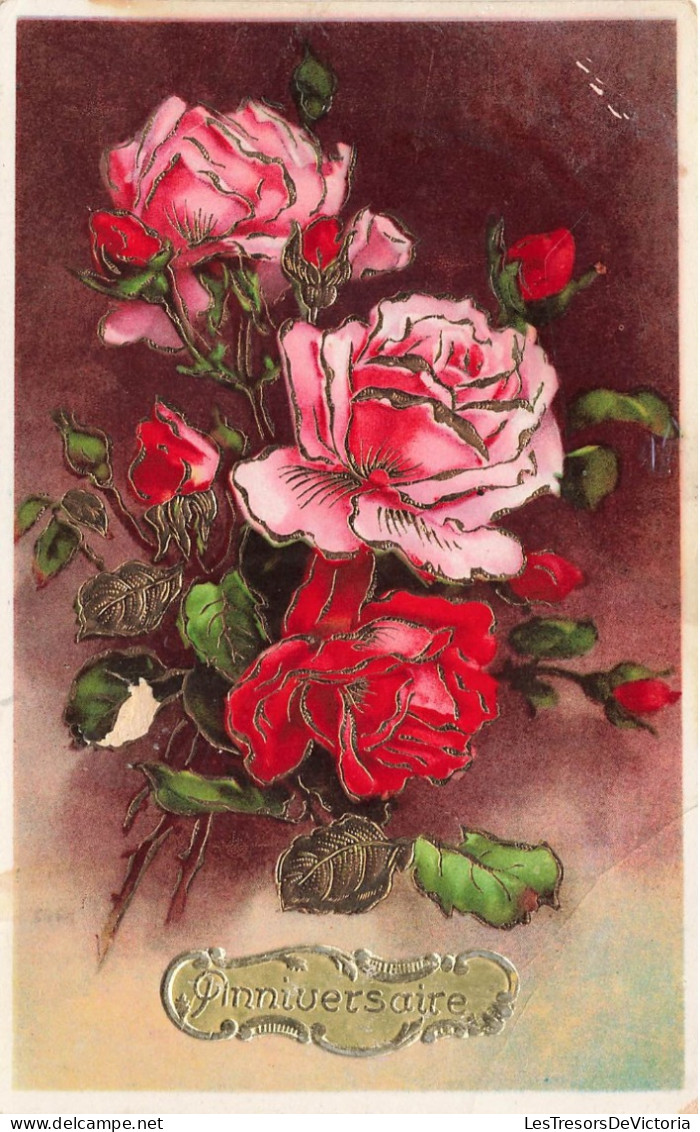 FETES & TABLEAUX - Anniversaire - Roses - Carte Postale Ancienne - Anniversaire