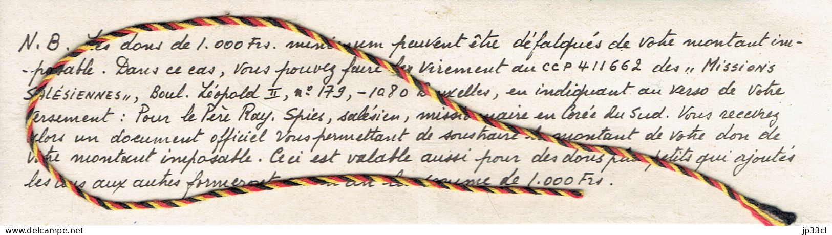 Religion : Appel Aux Dons Pour Les Missions Salésiennes (Bruxelles) Et Le Père Raymond Spies (Corée Du Sud) - Colecciones