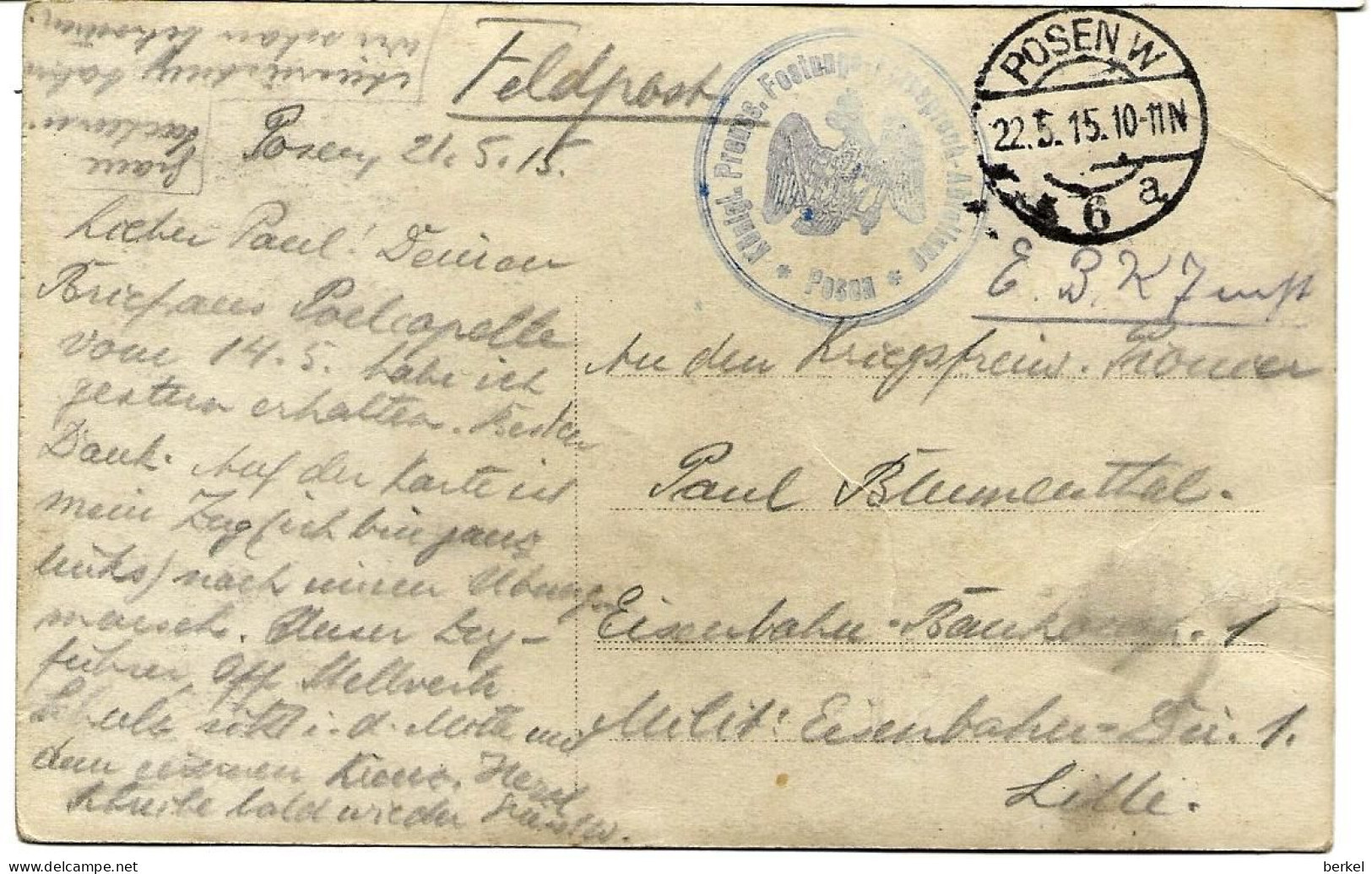 POZNAN POLEN POSEN  FOTOKARTE  1915 FELDPOST MILITÄR + BURGER  Nr 498 D1 - Pologne