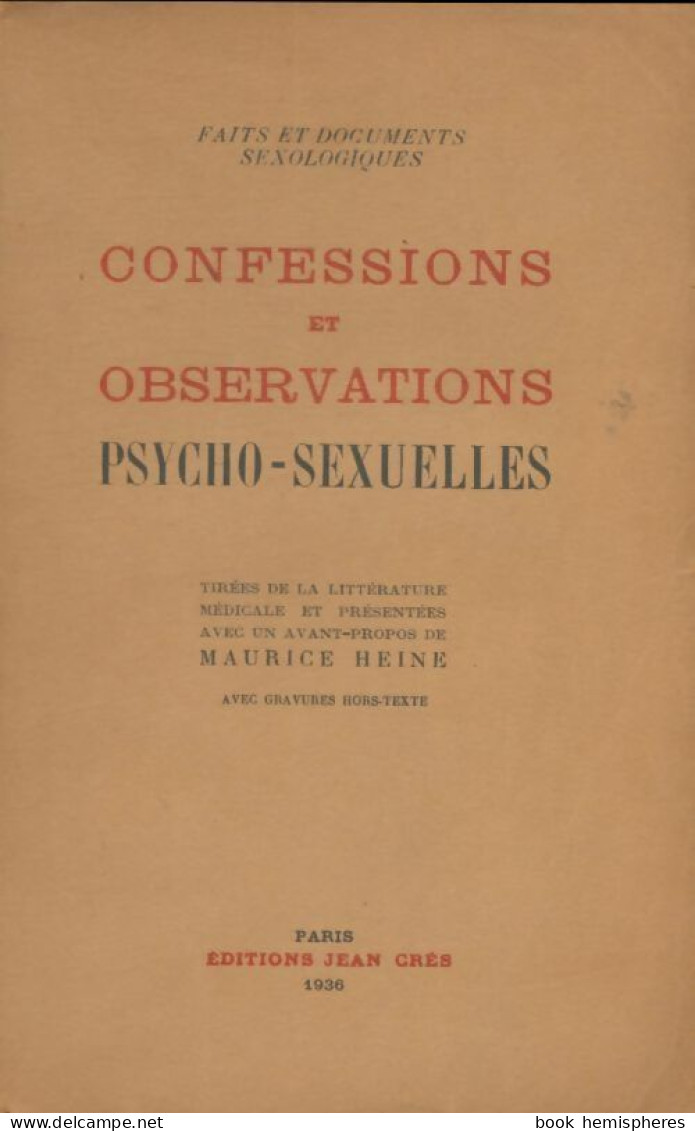 Confessions Et Observations Psycho-sexuelles (1936) De Collectif - Psychology/Philosophy