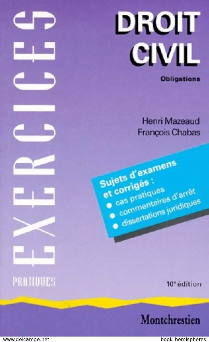 Droit Civil Tome II ; Obligations 10e édition (2000) De Henri Mazeaud - Droit