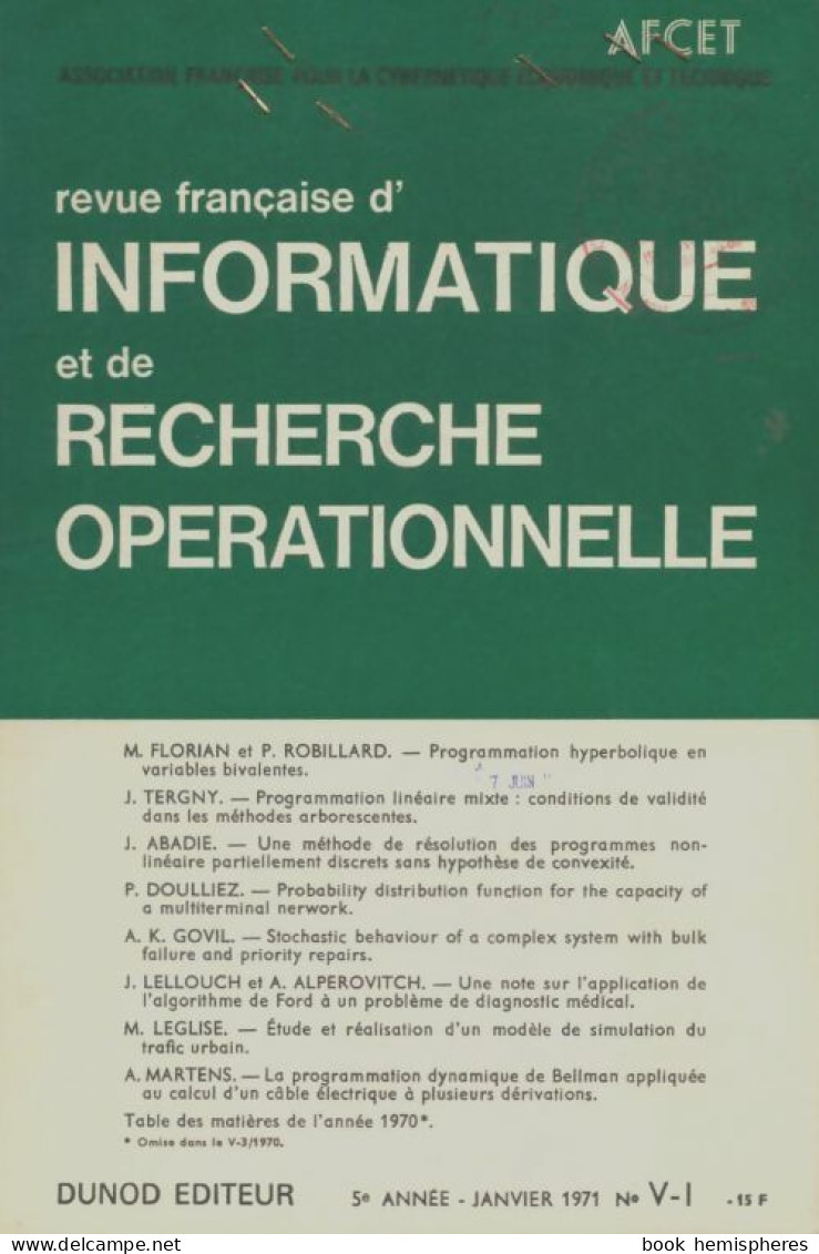 Revue Française Automatique Informatique Recherche Opérationnelle N°V-1 1971 (1971) De Collectif - Zonder Classificatie