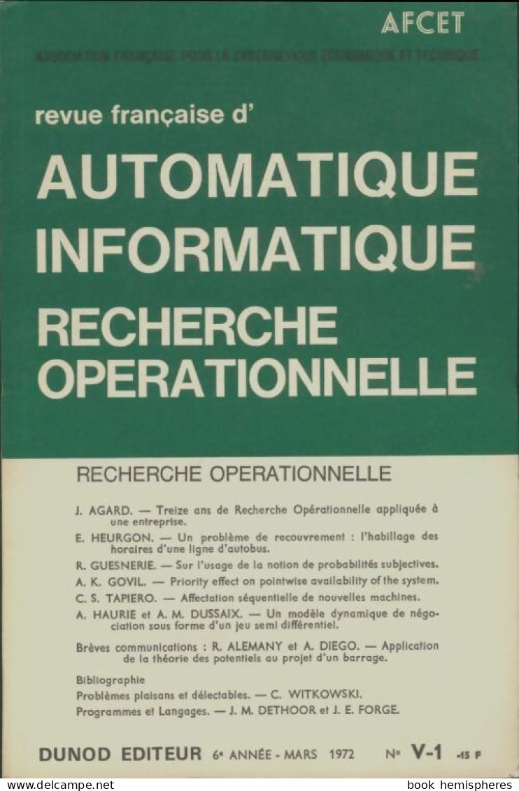 Revue Française Automatique Informatique Recherche Opérationnelle N°revue Française Automatique Info - Unclassified