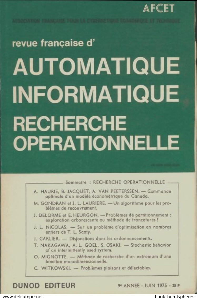 Revue Française Automatique Informatique Recherche Opérationnelle N°V-2 1975 (1975) De Collectif - Ohne Zuordnung