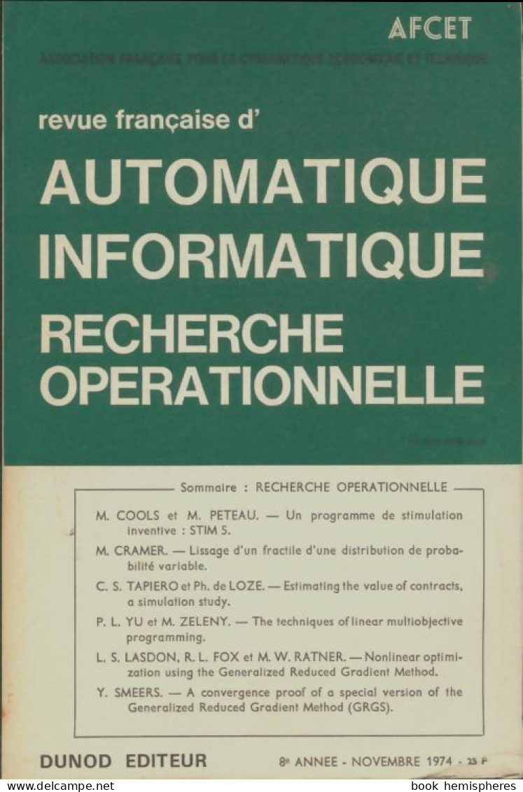 Revue Française Automatique Informatique Recherche Opérationnelle N°V-3 1974 (1974) De Collectif - Sin Clasificación