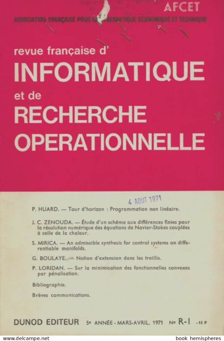 Revue Française D'informatique Et De Recherche Opoérationnelle N°R-1 1971 (1971) De Collectif - Ohne Zuordnung