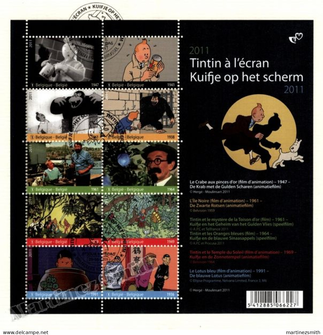 Belgium / Belgique FDS 2011 Yvert 4146-55, Tintin Books And On Screen  - First Dat Sheet Cancelled - 2011-2020