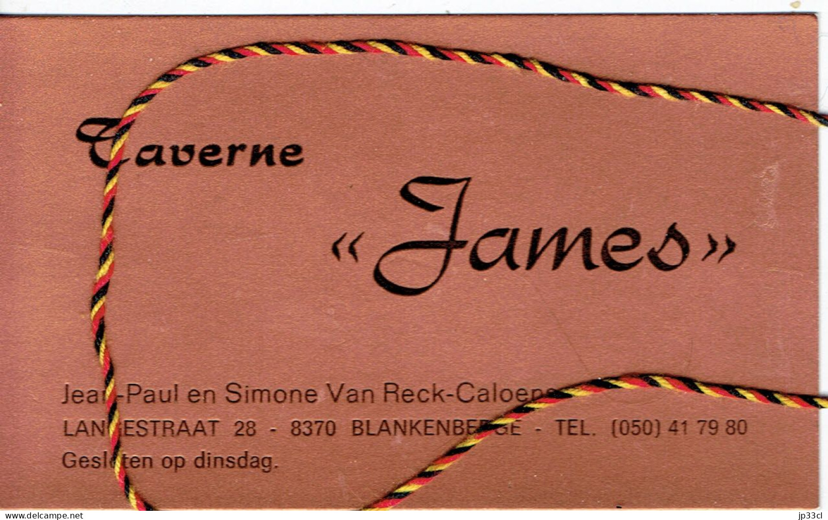 Ancienne Carte De La Taverne "James", (J-P. Et S. Van Reck-Caloens, Langestraat, Blankenberge - Advertising