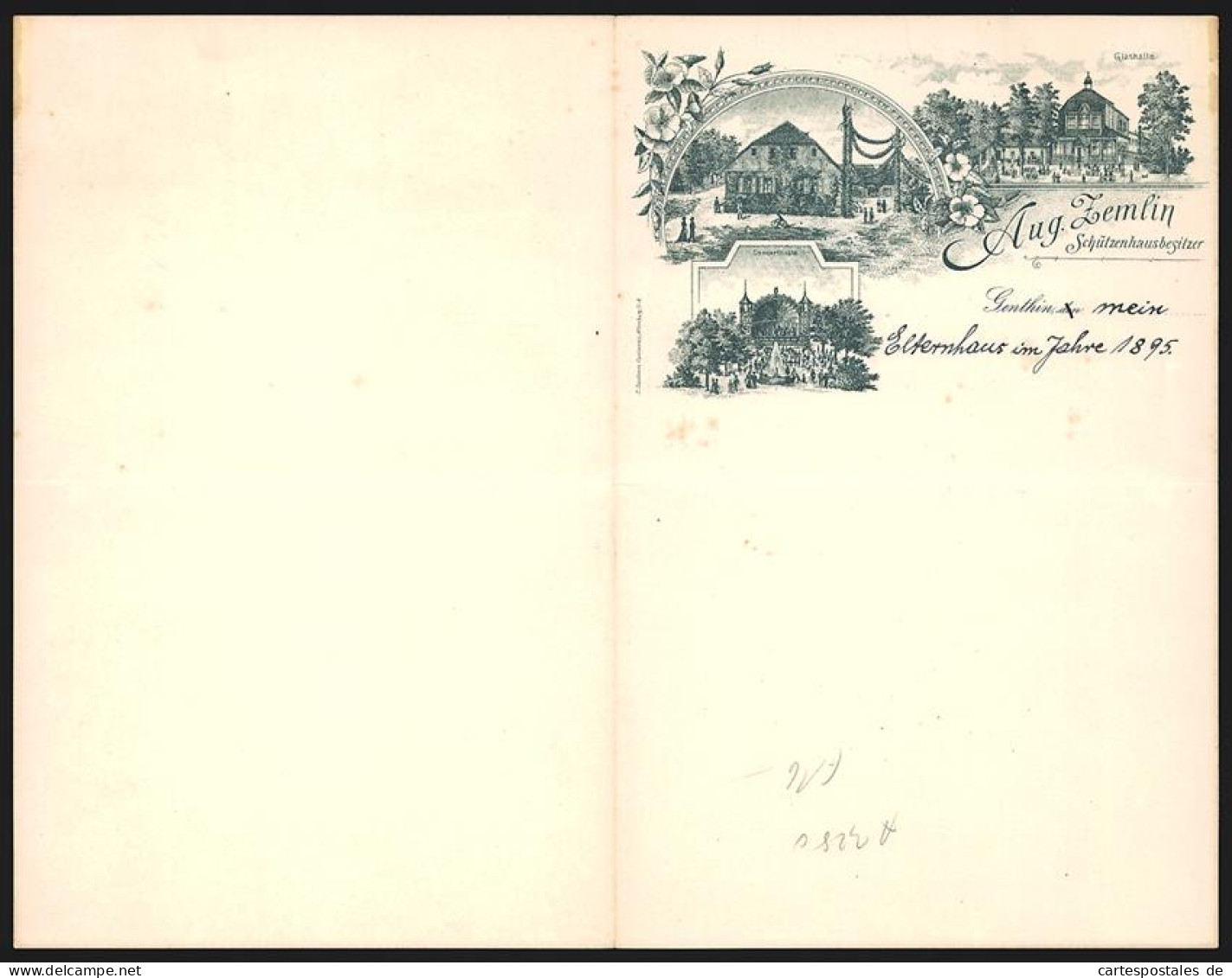 Briefkopf Genthin 1895, Aug. Zemlin, Schützenhausbesitzer, Schützenhaus, Concerthalle, Glashalle  - Other & Unclassified