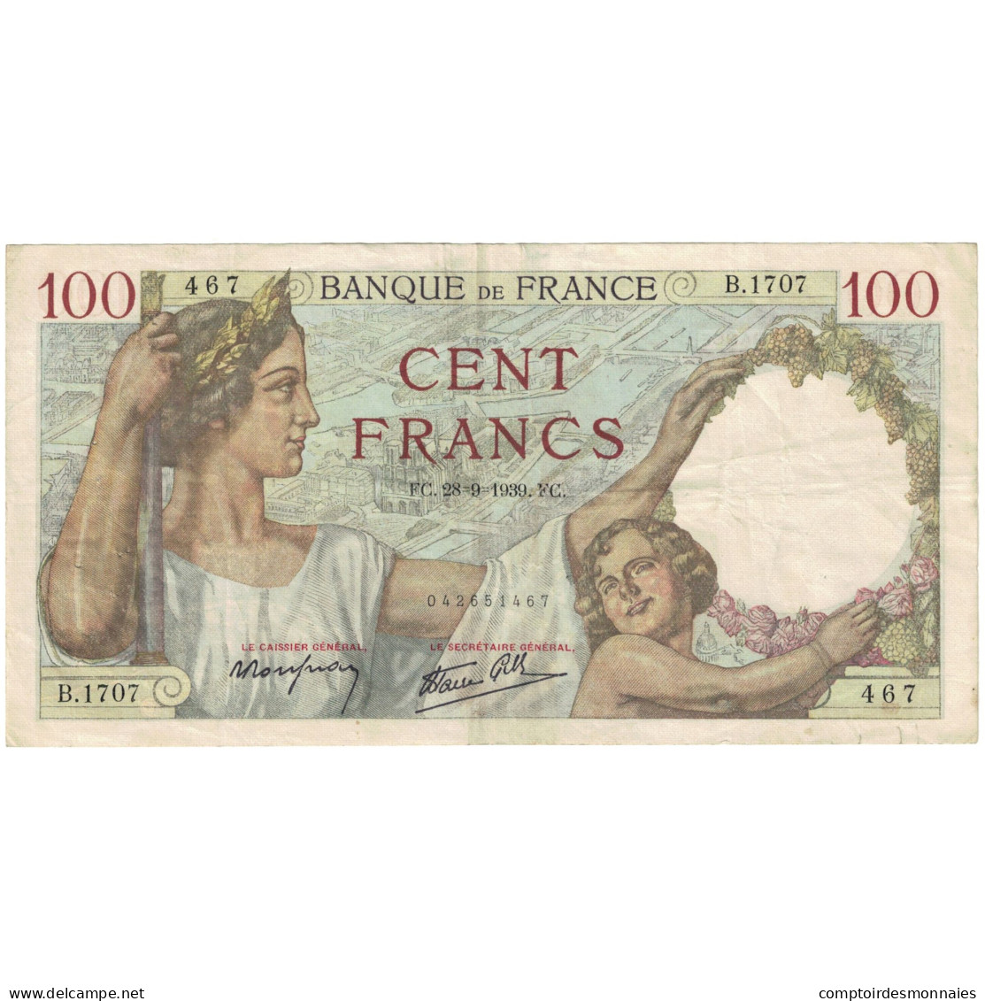 France, 100 Francs, 1939, B.1707 467, TTB, Fayette:26.08, KM:94 - 100 F 1939-1942 ''Sully''