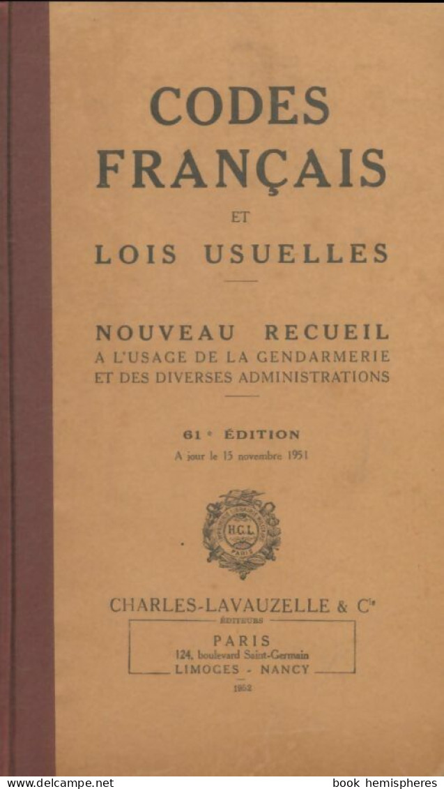 Codes Français Et Lois Usuelles (1952) De Collectif - Recht