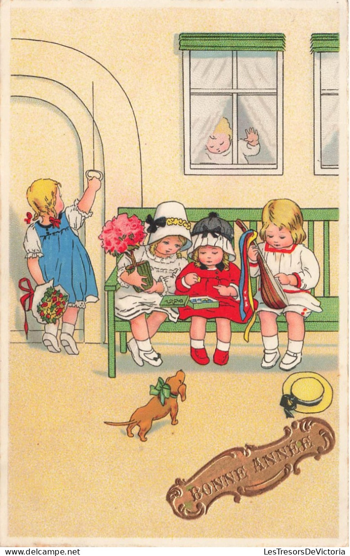 FETES ET VOEUX - Nouvel An - Un Groupe De Petite Fille Assise Sur Un Banc - Colorisé - Carte Postale Ancienne - New Year