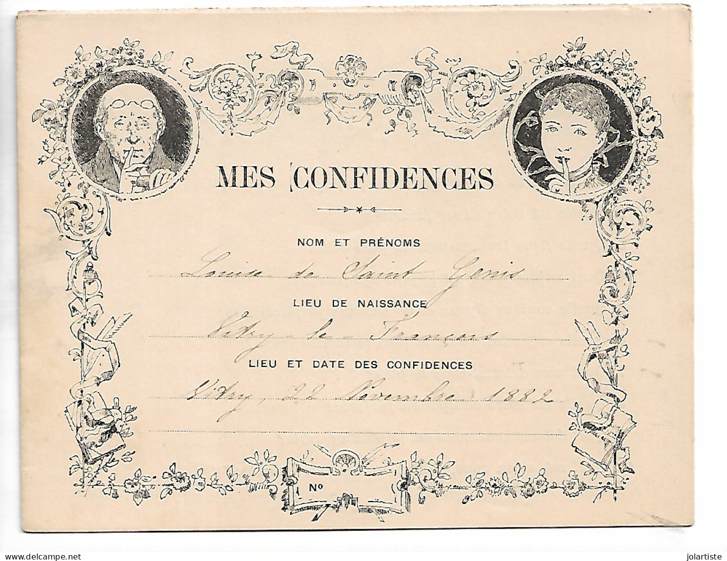 D 51 Vitry Le Francois 1882  Mes Confidences De Louise De St Genis De  8 Pages Et Autographe Clas 5 N0174 - Autres & Non Classés