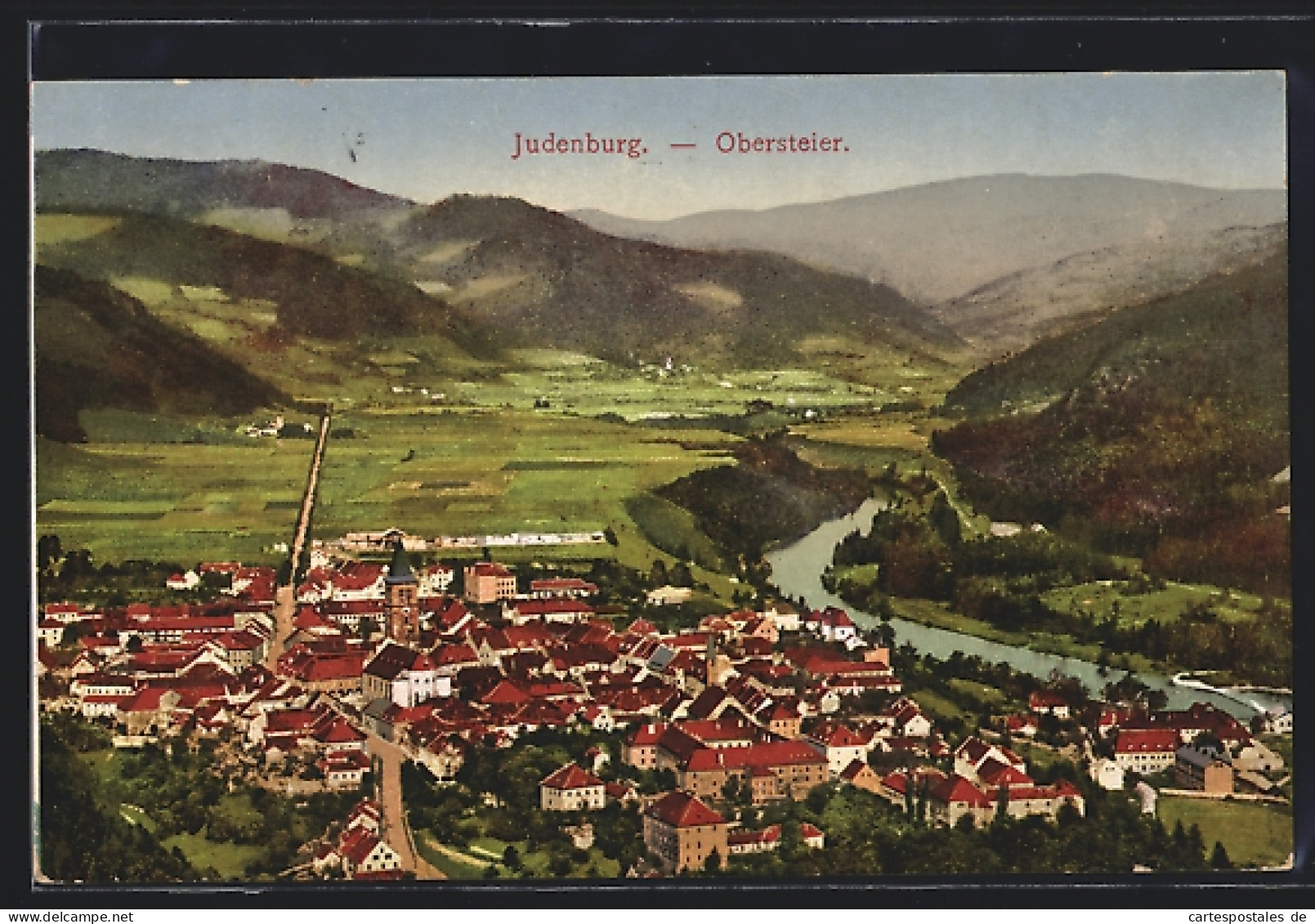 AK Judenburg /Obersteier, Ortsansicht Mit Fluss Und Bergblick  - Sonstige & Ohne Zuordnung