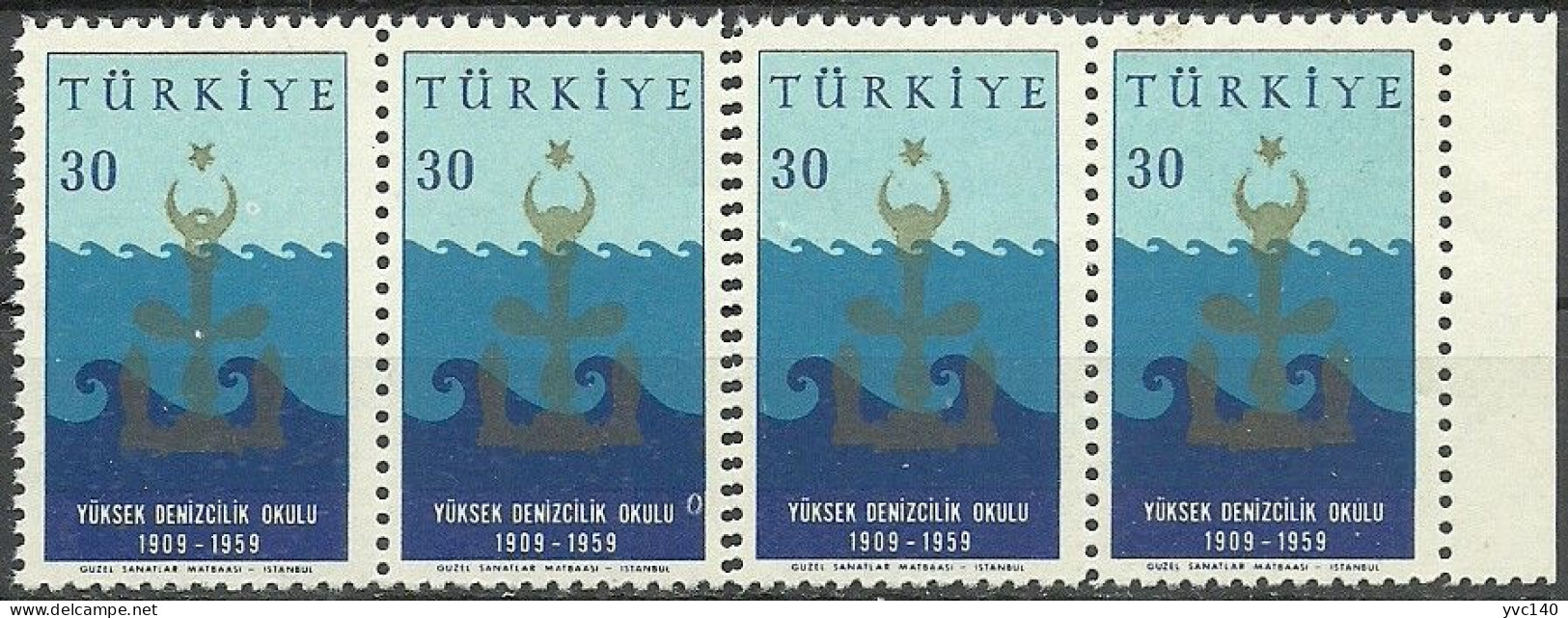 Turkey; 1959 50th Anniv. Of The Marine College 30 K. ERROR "Double Perf." - Ungebraucht