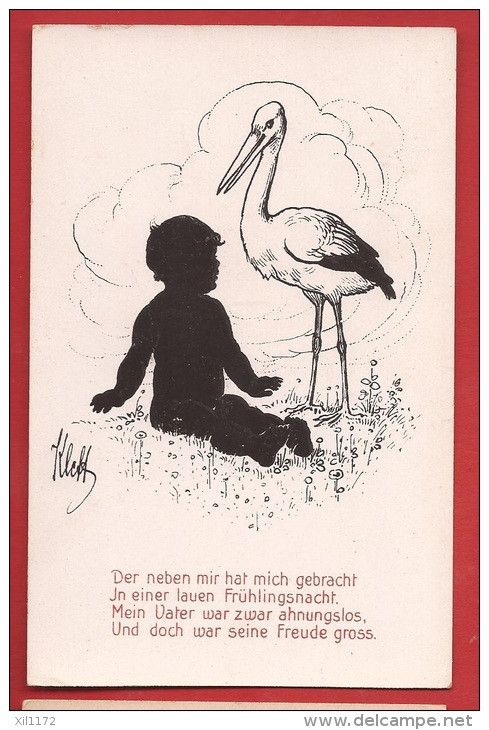 FBE-04a Illustrateur Illustrator Klett Illustrationen. Cigogne Et Enfant, Stork, Storchen, Poème En Allemand. Nicht Gel. - Altri & Non Classificati