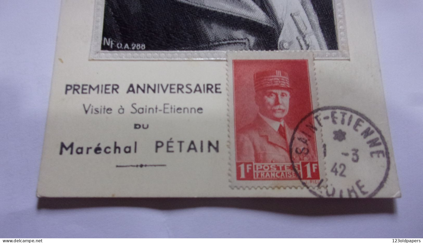 FRANCE MARECHAL  PETAIN N°494 CARTE MAXIMUM EN SOIE PREMIER ANNIVERSAIRE VISITE A SAINT ETIENNE 1.3.1942 LOIRE - Weltkrieg 1939-45