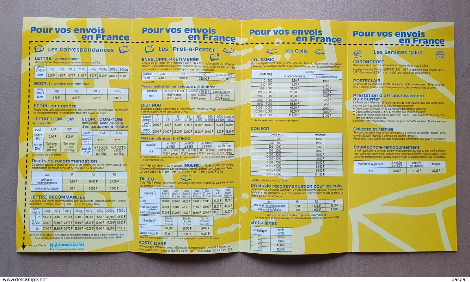 TARIFS GENERAUX 7 SEPTEMBRE 1998 - Documents Of Postal Services