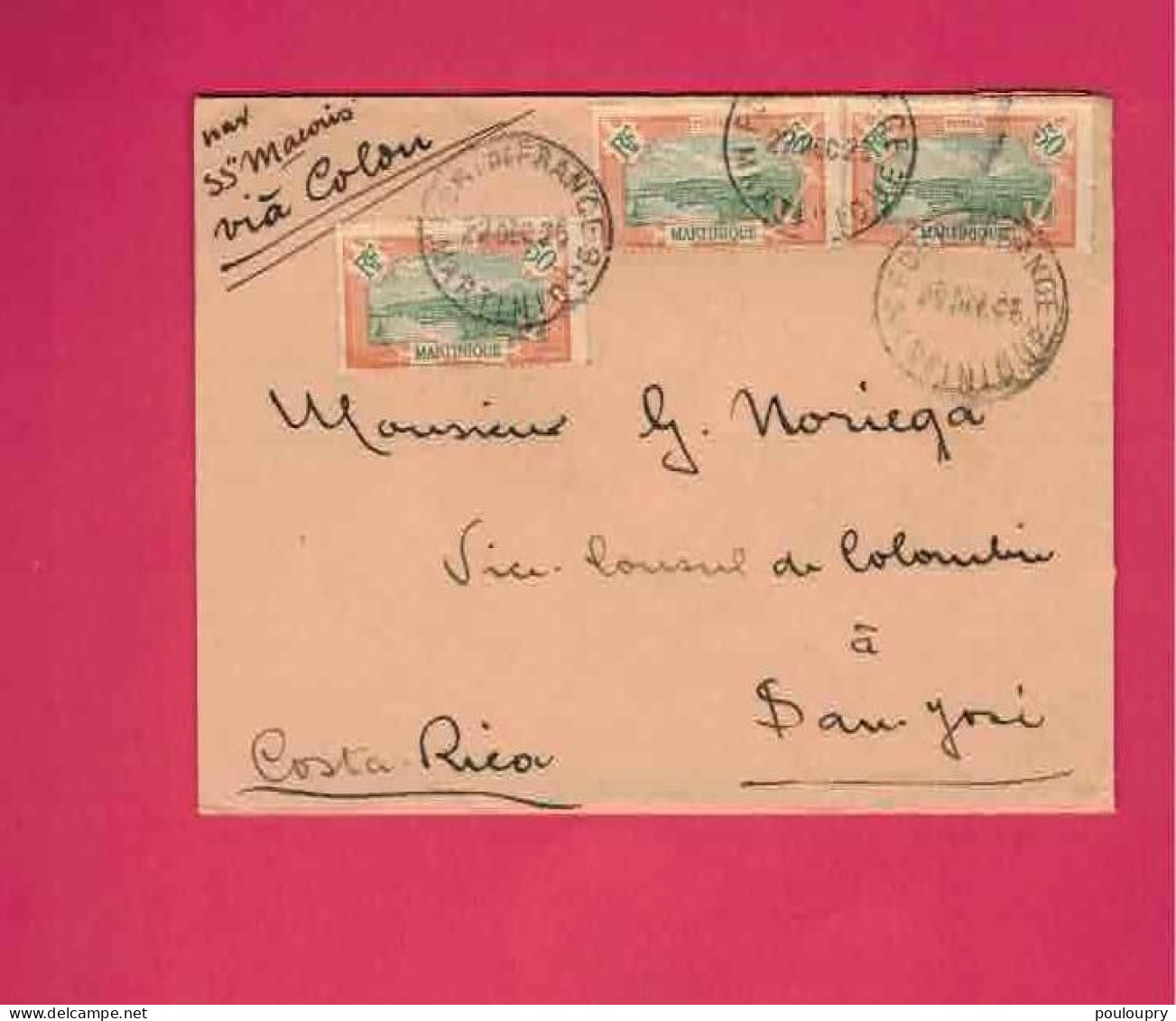 Lettre De 1927 Pour Le Costa Rica - YT N° 101 En Paire + 1 - Via Colon - Lettres & Documents