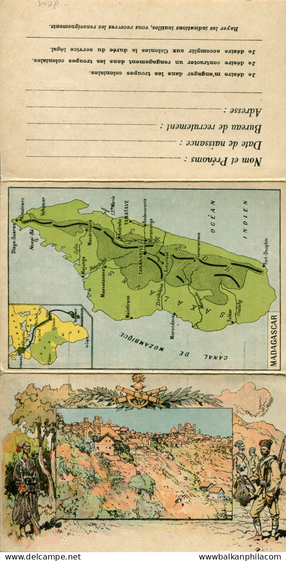 Madagascar French Army Illustrated Map Postcard - Madagascar