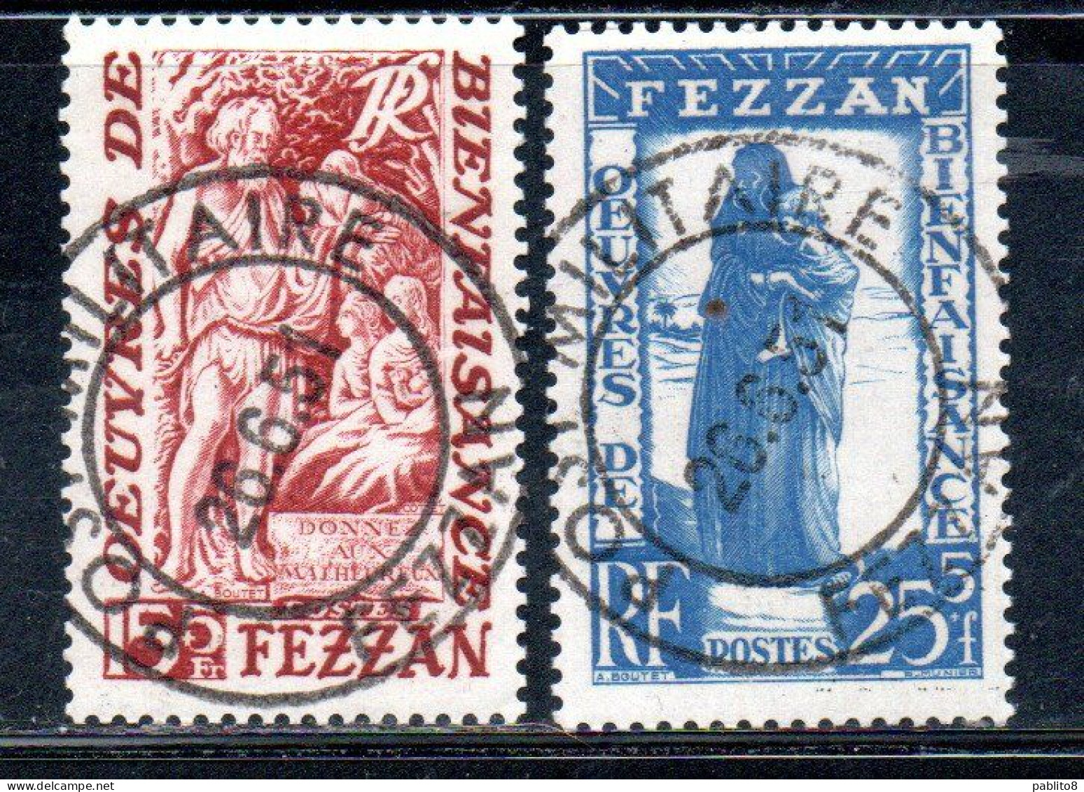 FEZZAN 1950 TERRITOIRE MILITAIRE BENEFICENZA LA CHARITÉ CHARITY SERIE COMPLETA COMPLETE SET USATO USED OBLITERE' - Used Stamps