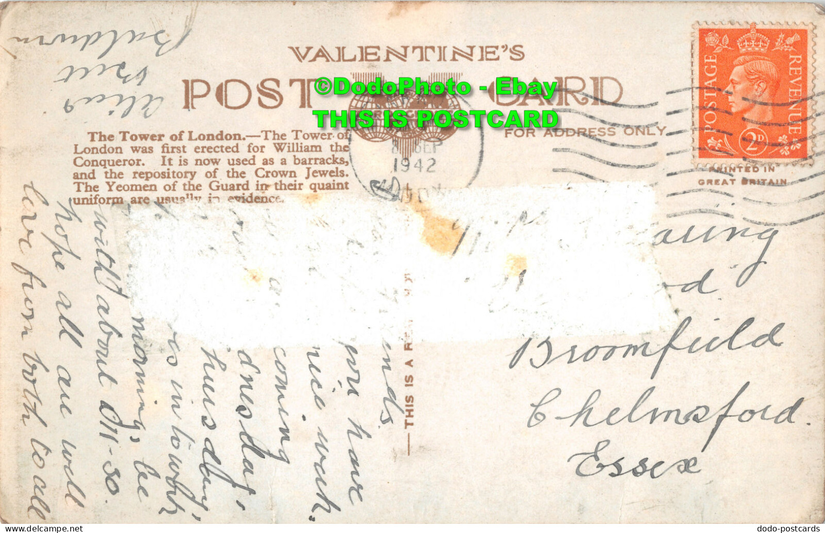 R356740 Tower Of London. 8. 20854. Valentines. RP. 1942 - Altri & Non Classificati