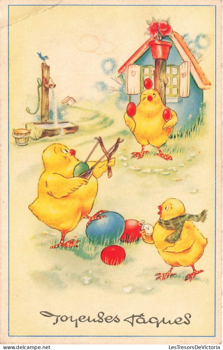 FETES - VOEUX - Joyeuses Pâques - Poussins Jouant Avec Des œufs - Carte Postale Ancienne - Pasen