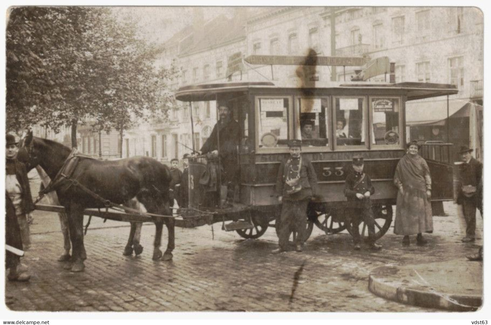 PAARDEN TRAM HIPPOMOBILE Bruxelles Carte Photo Anime Personnel Cheval - Fotokaart Tramway Brussel SOCIETE DU CENTRAL CAR - Public Transport (surface)