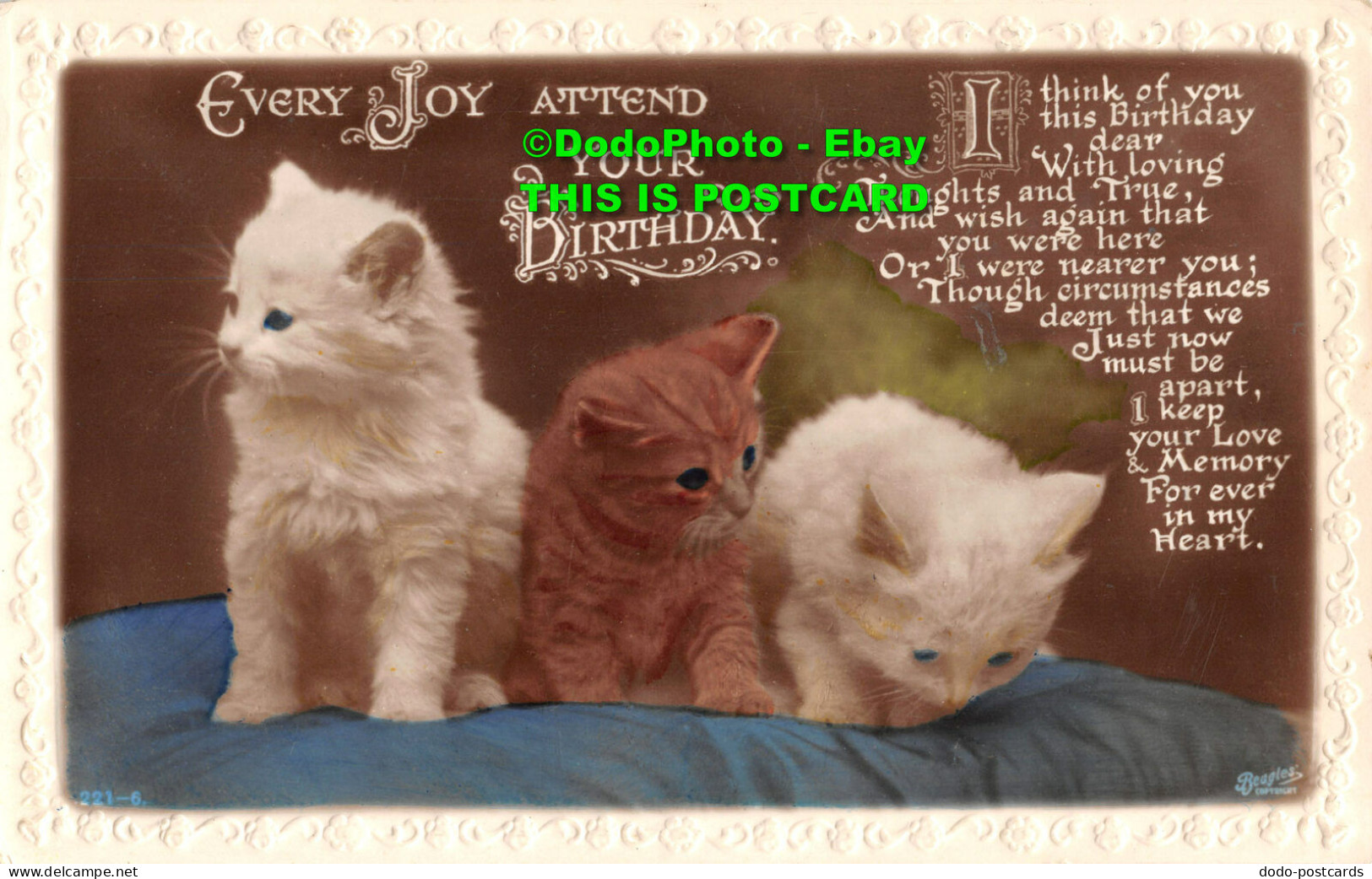 R355181 Every Joy Attend Your Birthday. White And Brown Cats. J. Beagles. RP - World