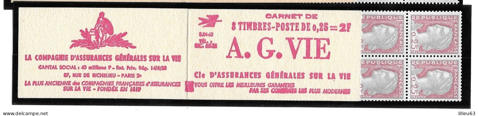 Rare Variete 2 Carnets Marianne Decaris  1263  Carnet 367 Et 367a  Maury  Série 4.63  6mm Au Lieu De 8mm SUP - Modernos : 1959-…