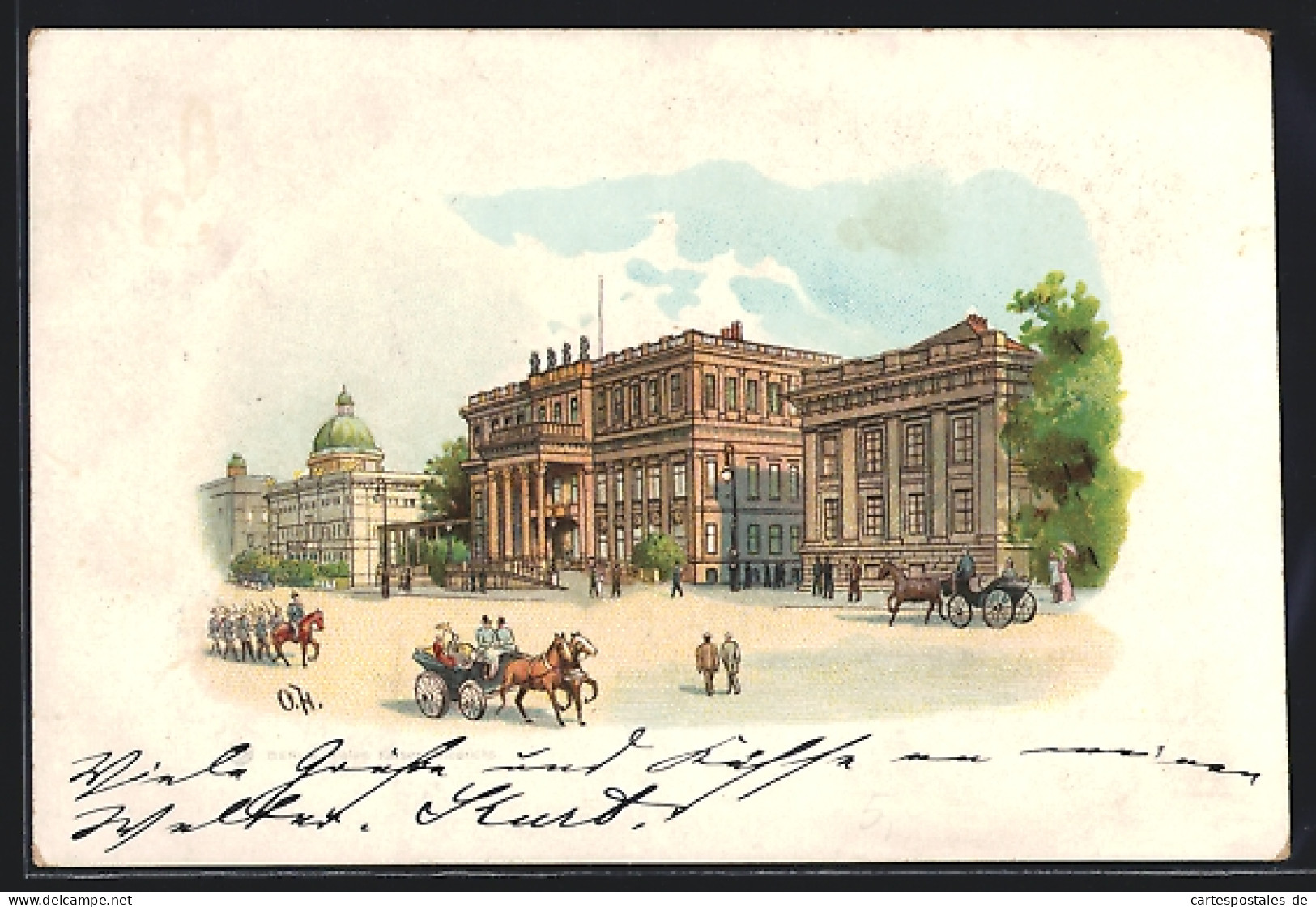 Lithographie Berlin, Militär Und Pferdekutschen Vor Dem Palais Kaiser Friedrichs  - Mitte