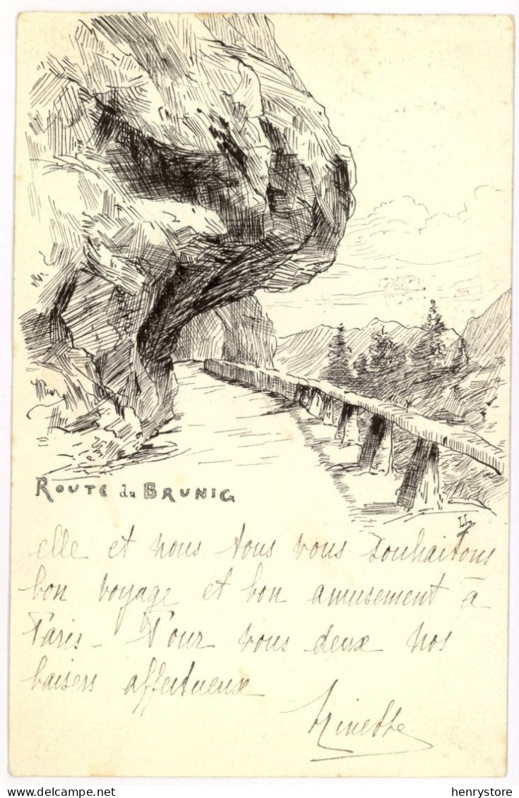 Route Du Brunig : Carte Dessinée à La Main D'après L'illustrateur Meltzer, 1921 (z4239) - Autres & Non Classés