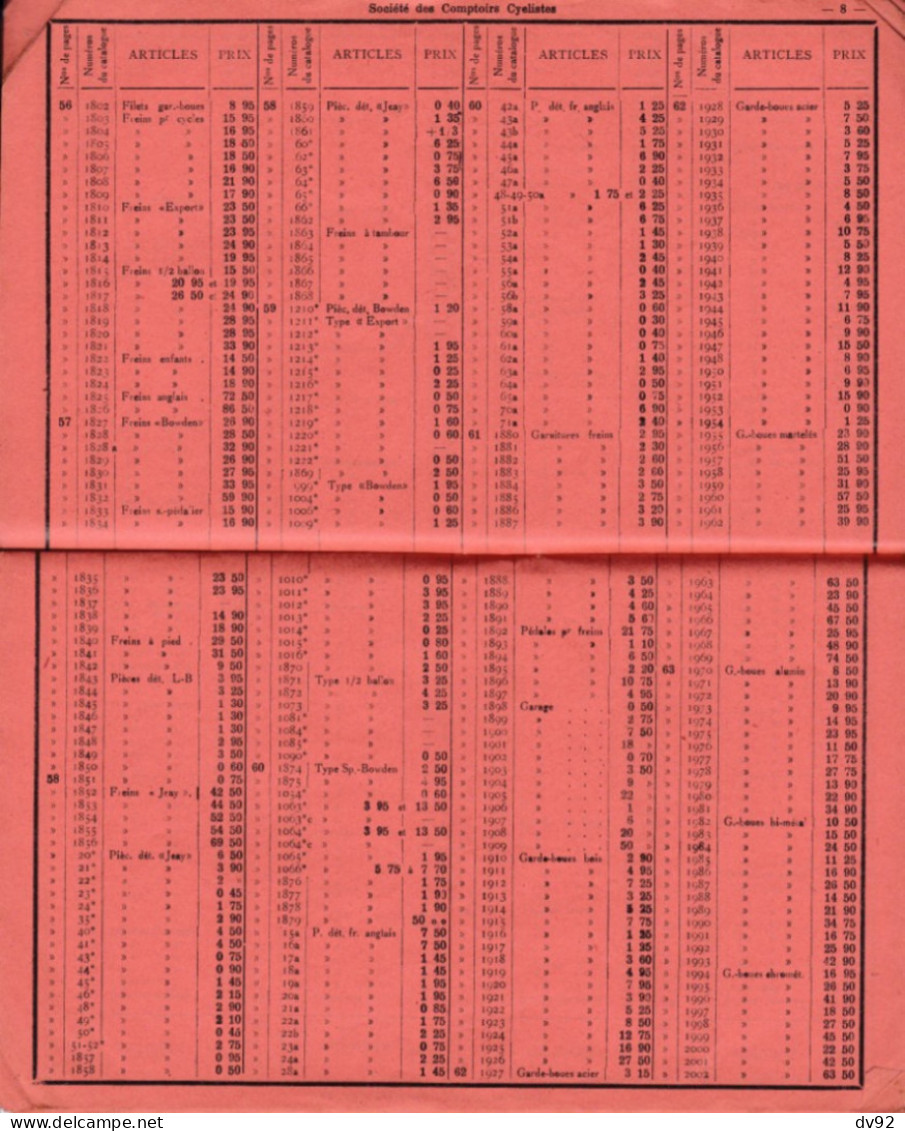 CATALOGUE SOCIETE DES COMPTOIRS CYCLISTES 1938 / 1939