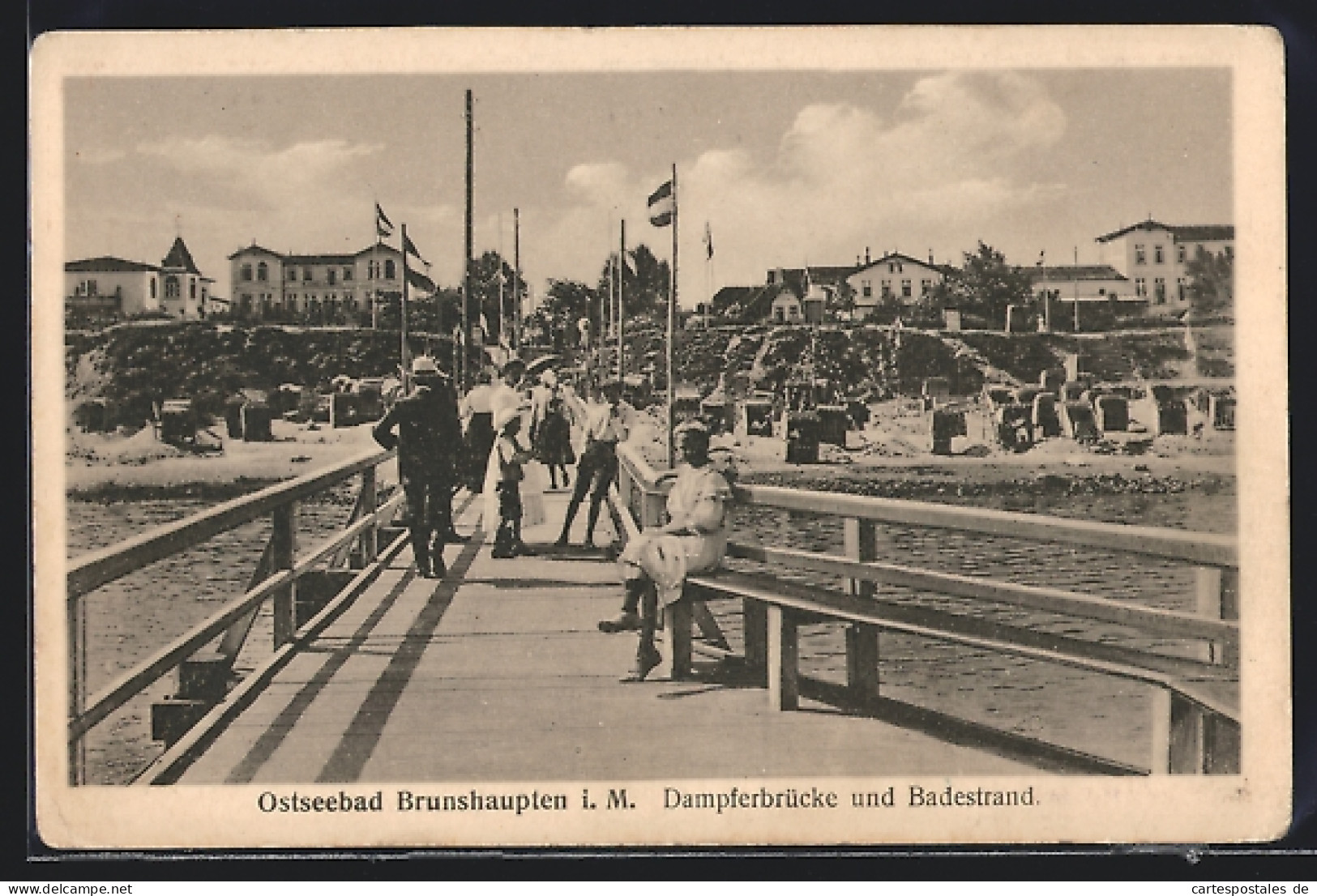AK Brunshaupten I. M., Dampferbrücke Und Badestrand  - Other & Unclassified