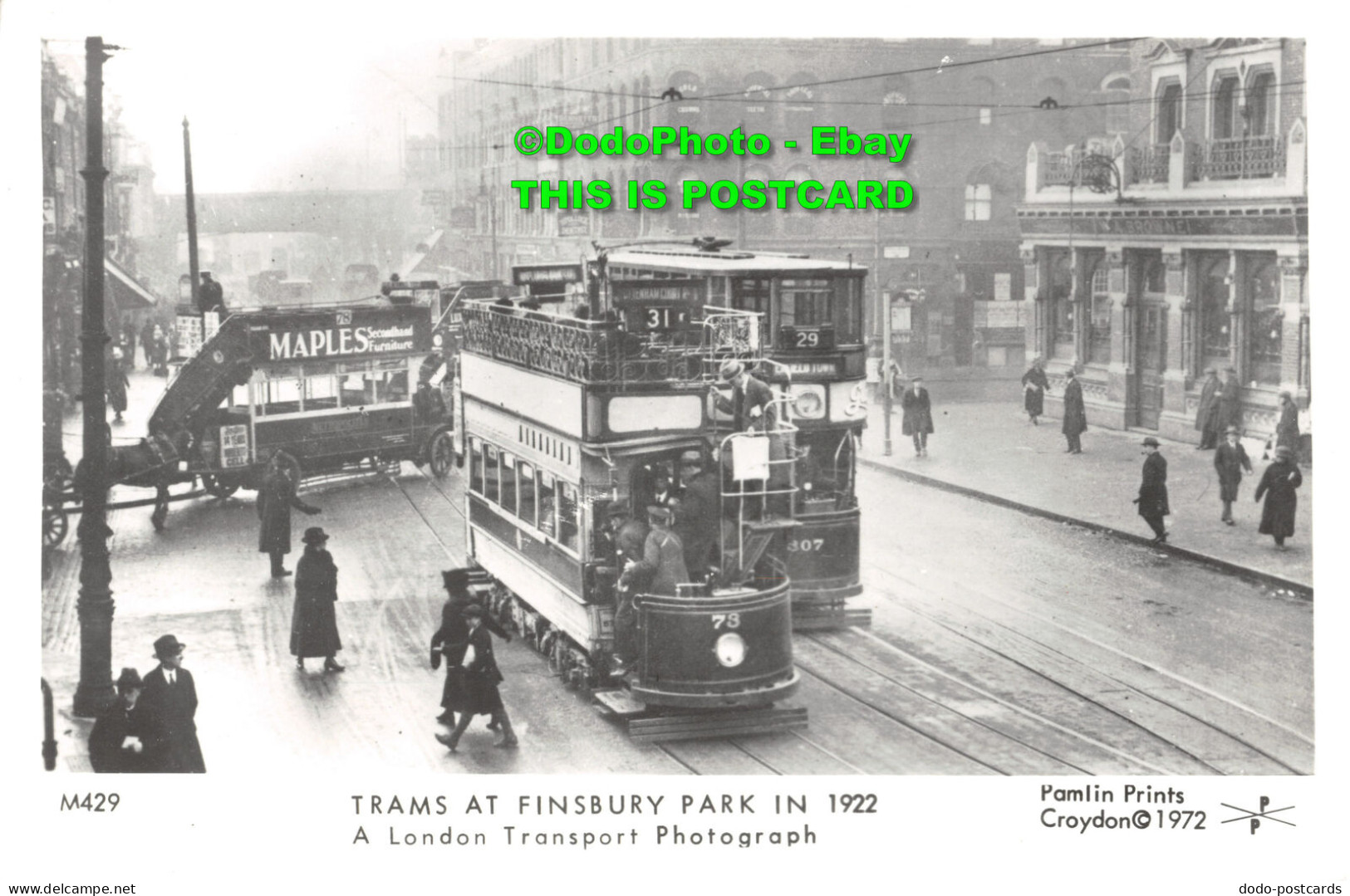 R356826 M429. Trams At Finsbury Park In 1922. A London Transport Photograph. Pam - Altri & Non Classificati