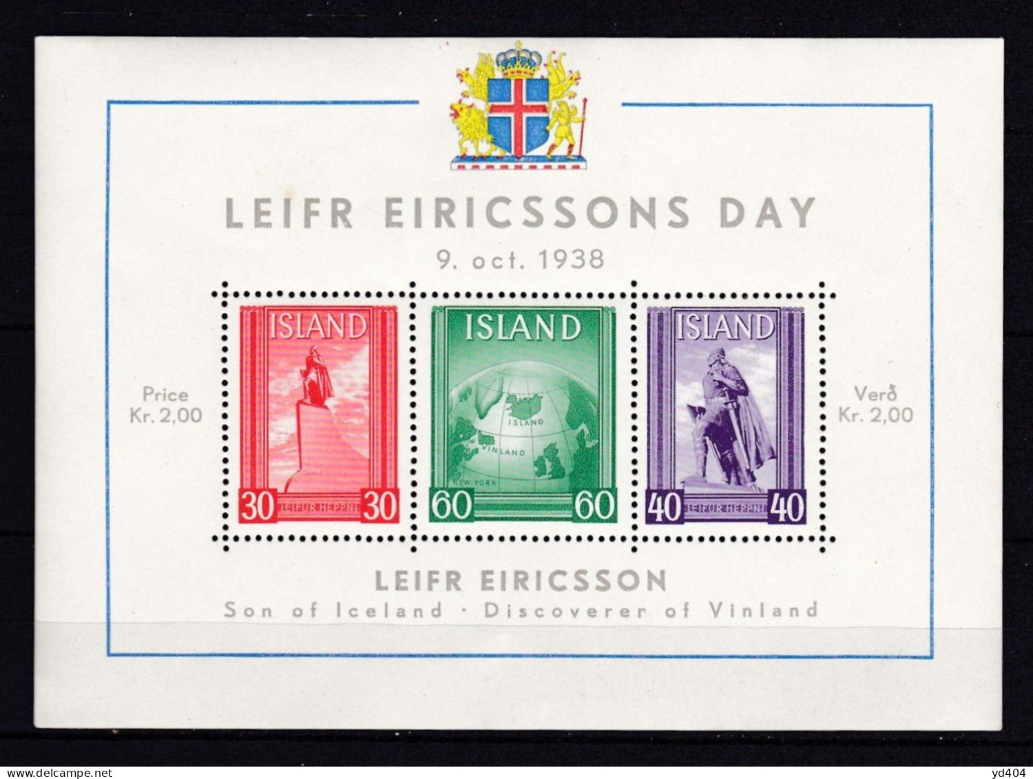 IS472 – ISLANDE – ICELAND – 1938 – LEIFR ERICSSON’S DAY – Y&T # 2 MNH 10,50 € - Blocs-feuillets
