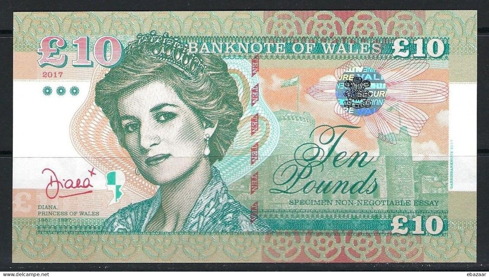 Princes Diana 10 Pounds Private Issue 2017 Banknote Of Wales Great Britain - Vals En Specimen