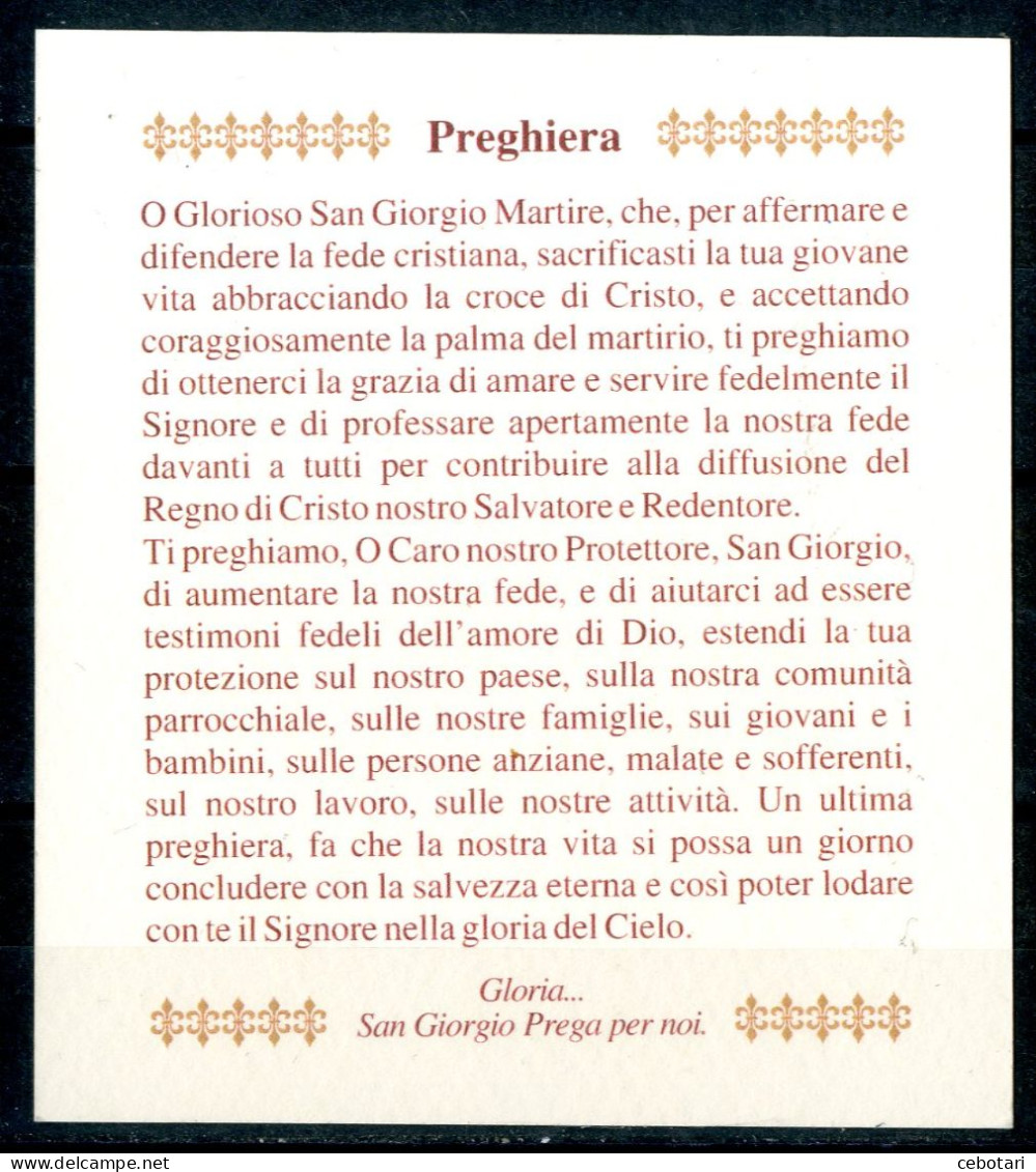 Santino - San Giorgio Martire - Santino Con Preghiera. - Images Religieuses