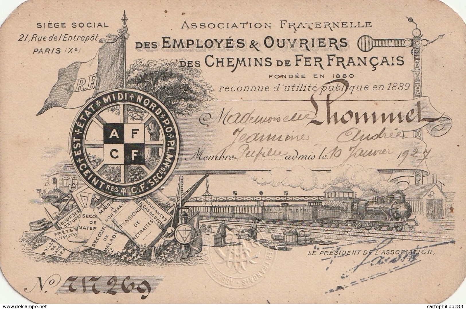 ASSOCIATION FRATERNELLE DES EMPLOYÉS ET OUVRIERS DES CHEMINS DE FER FRANÇAIS MELLE LHOMMET - Membership Cards