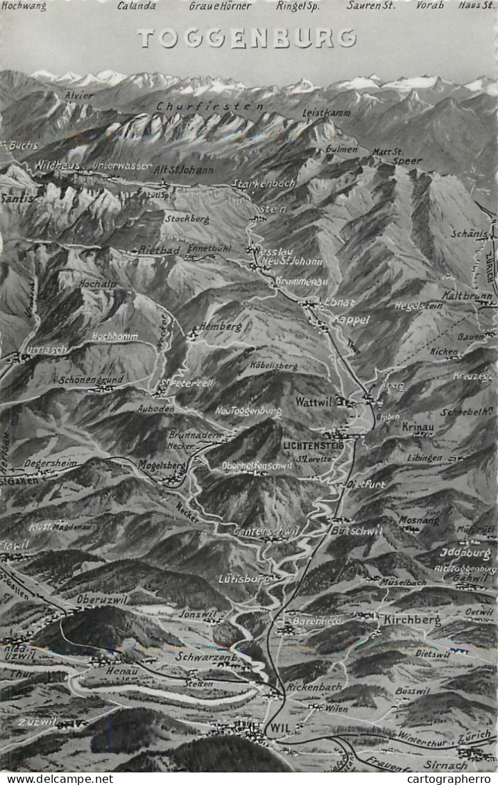 Postcard Switzerland Toggenburg Mountain Map - Other & Unclassified