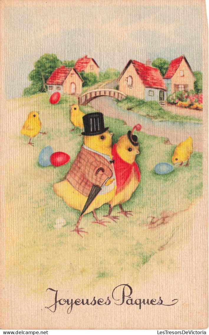 FETES - VOEUX - Joyeuses Pâques - Couple De Poussin - Poussins Jouant Avec Des œufs - Colorisé - Carte Postale Ancienne - Andere & Zonder Classificatie