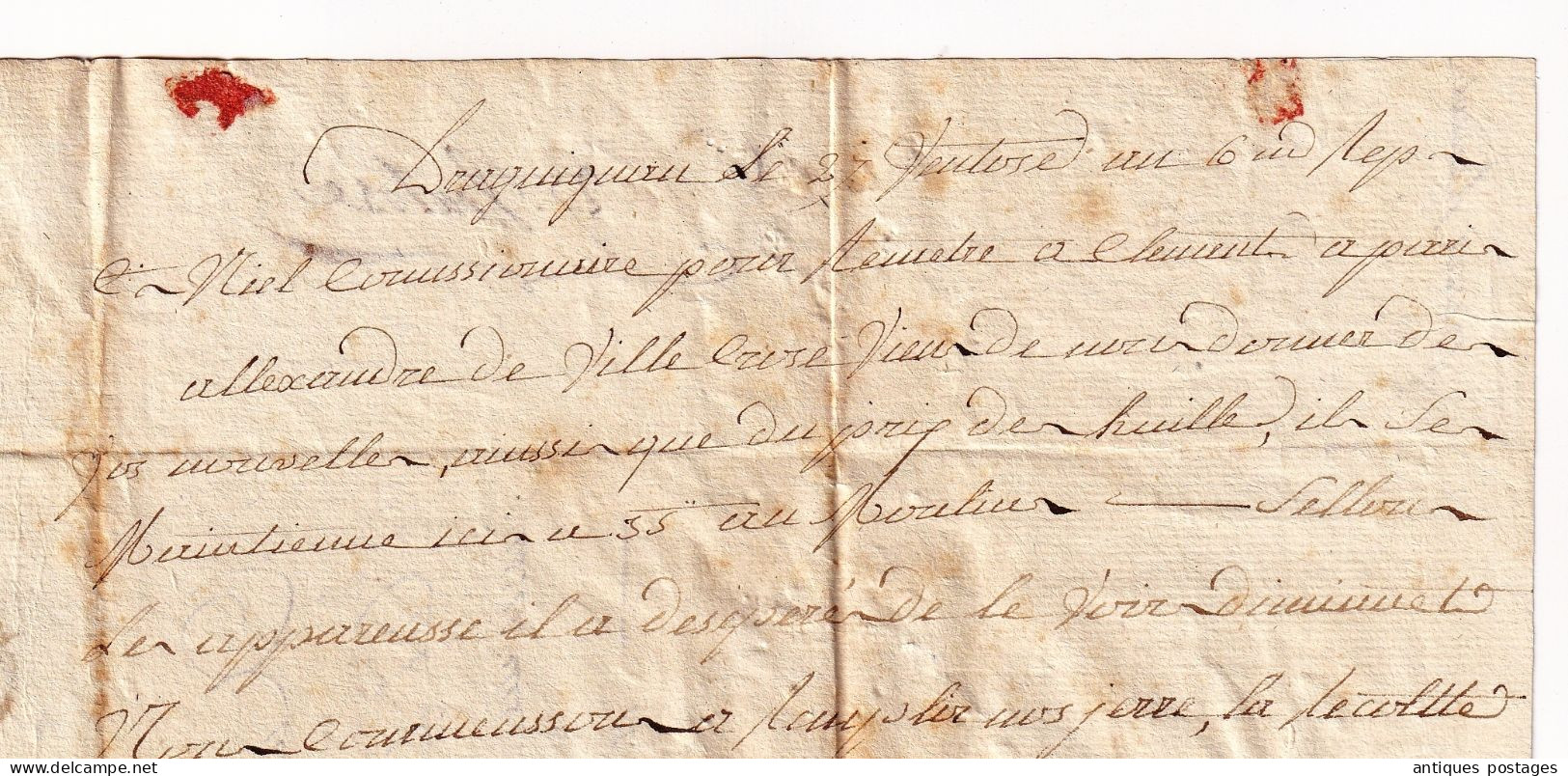 Lettre Directoire 27 Ventôse An VI Draguignan Var pour Paris - 17 Mars 1798 - Huile Olive Oil