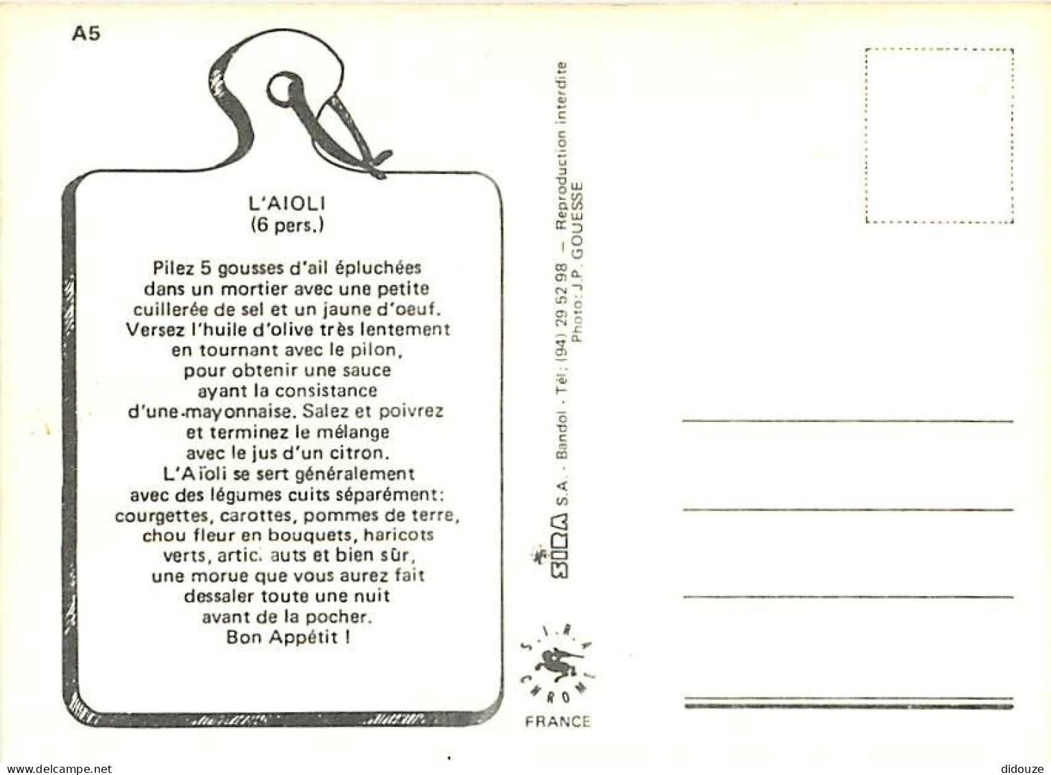 Recettes De Cuisine - Aïoli - Carte Neuve - Gastronomie - CPM - Voir Scans Recto-Verso - Küchenrezepte