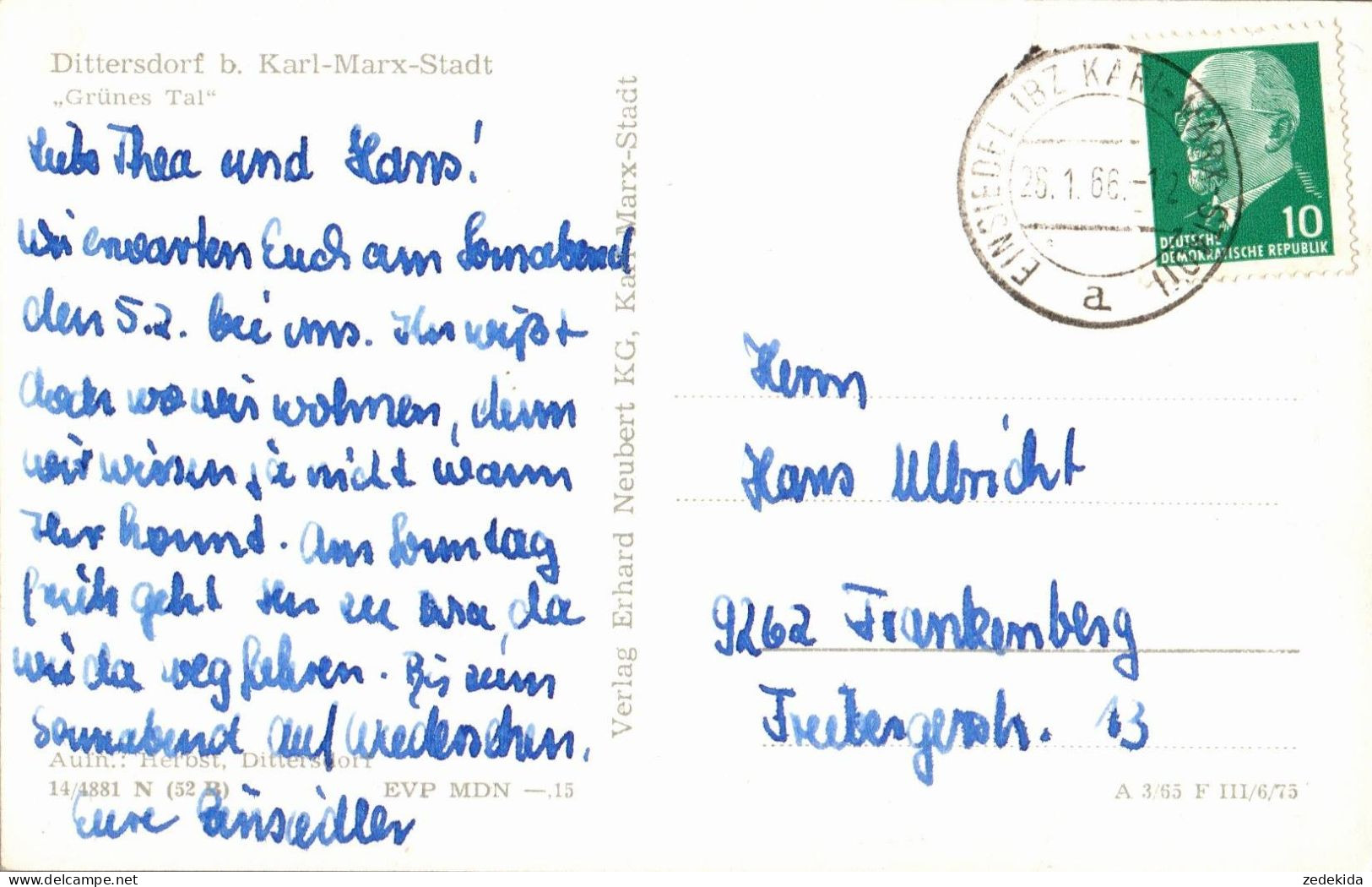 H2276 - Dittersdorf Bei Karl Marx Stadt - Verlag Erhard Neubert - Gel Einsiedel - Chemnitz (Karl-Marx-Stadt 1953-1990)