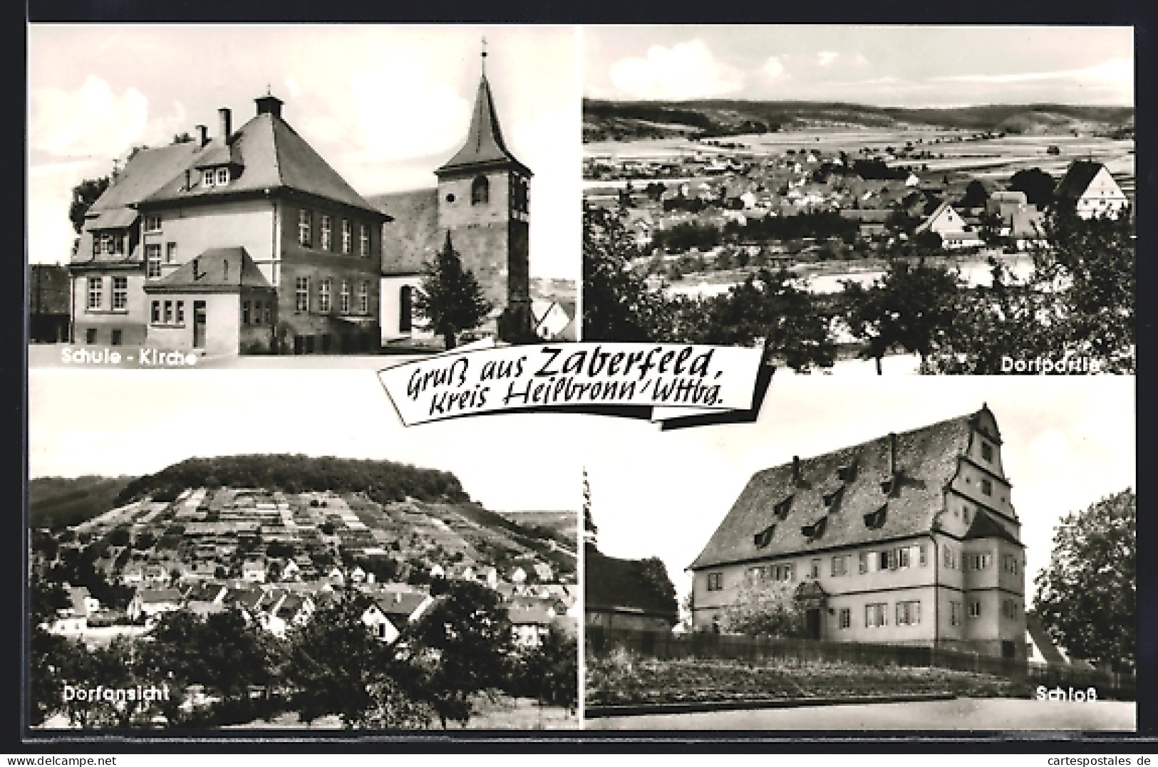 AK Zaberfeld /Kreis Heilbronn, Dorfansicht, Schloss, Schule Und Kirche  - Heilbronn