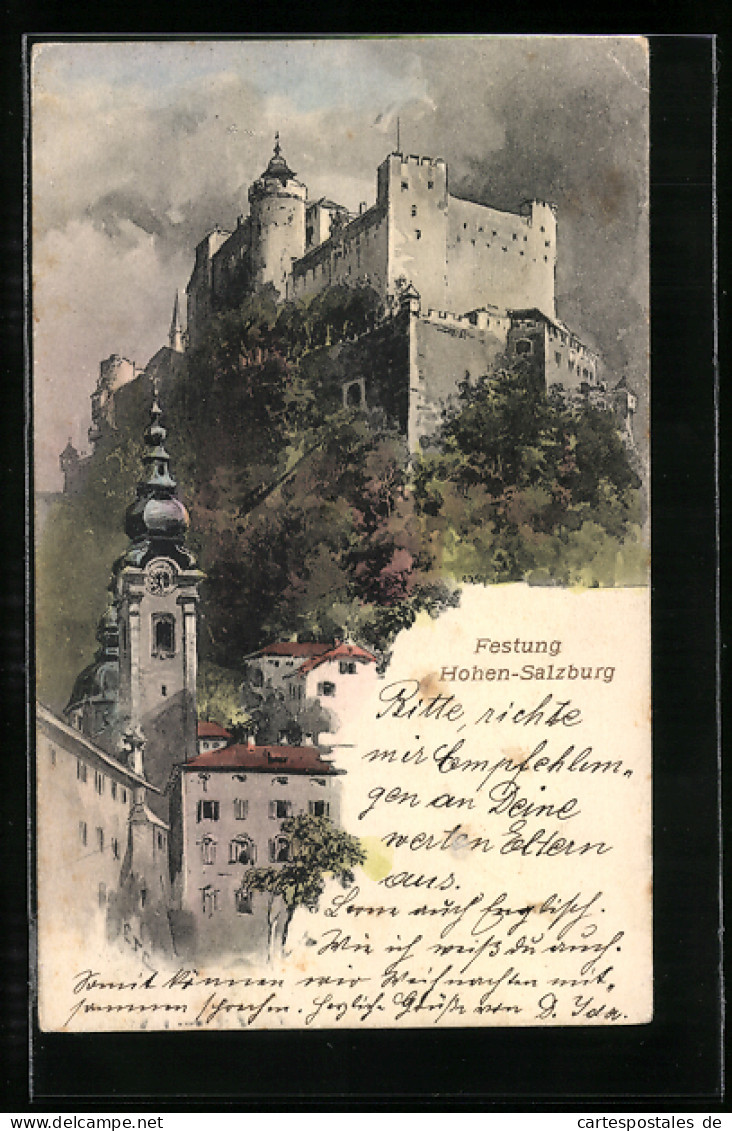 Künstler-AK Salzburg, Festung Hohen-Salzburg  - Other & Unclassified