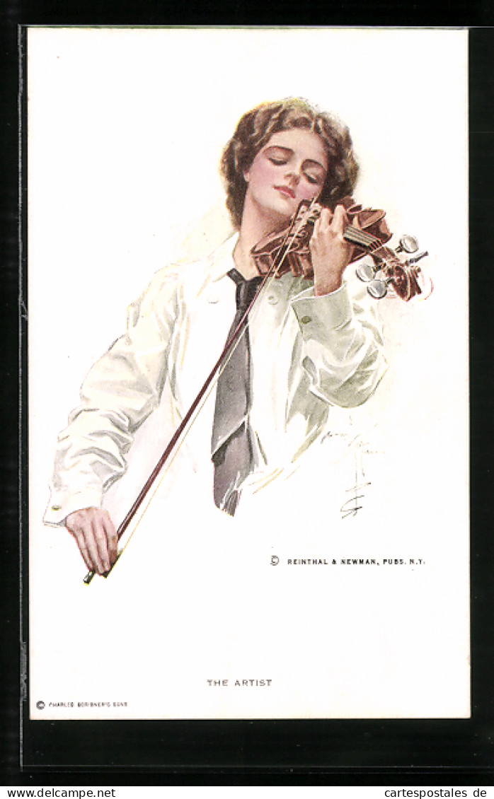Künstler-AK Harrison Fisher: Dame Mit Krawatte Beim Geigenspiel  - Fisher, Harrison