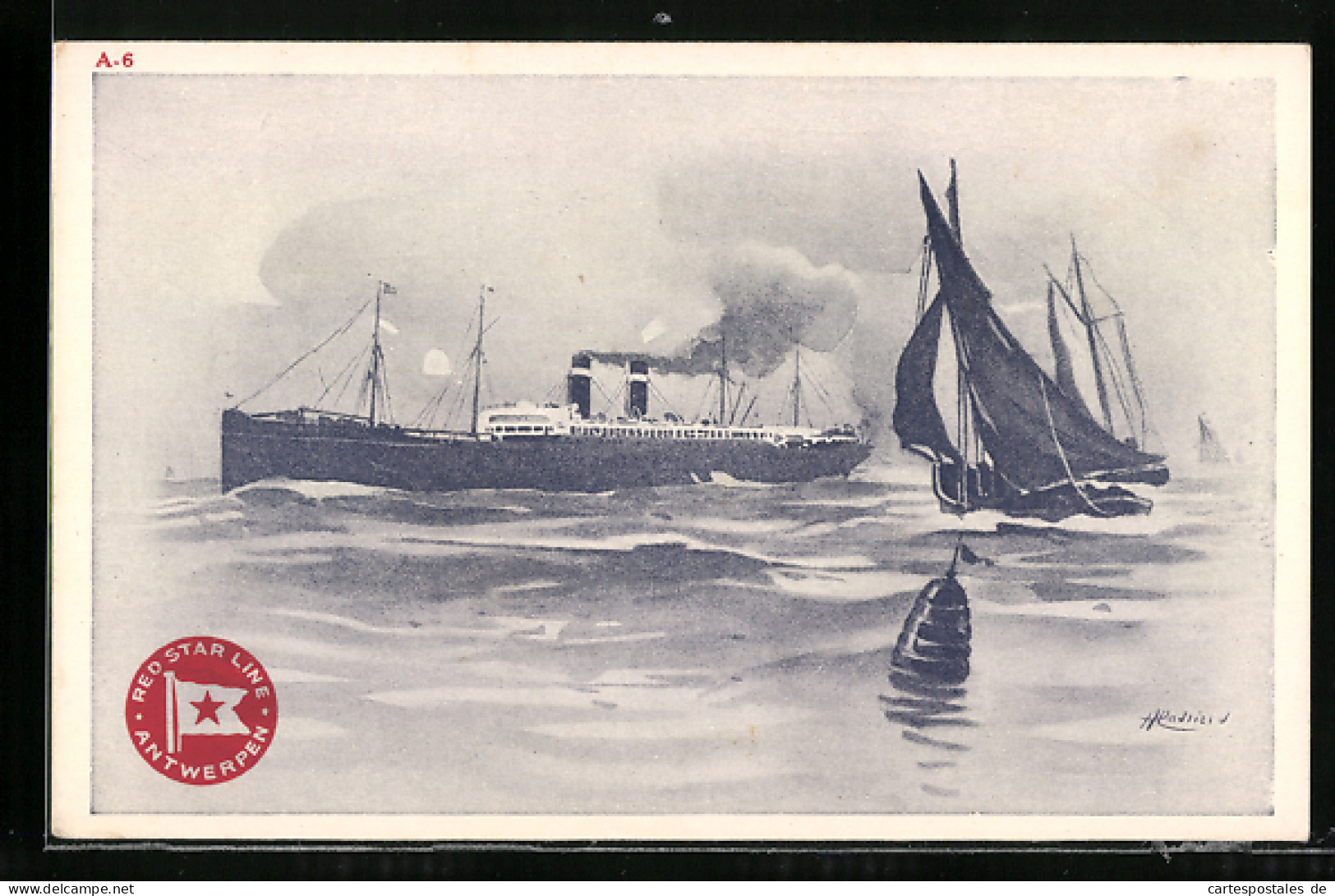 Künstler-AK Henri Cassiers: Red Starline Antwerpen, Dampfer Und Segelboot  - Other & Unclassified
